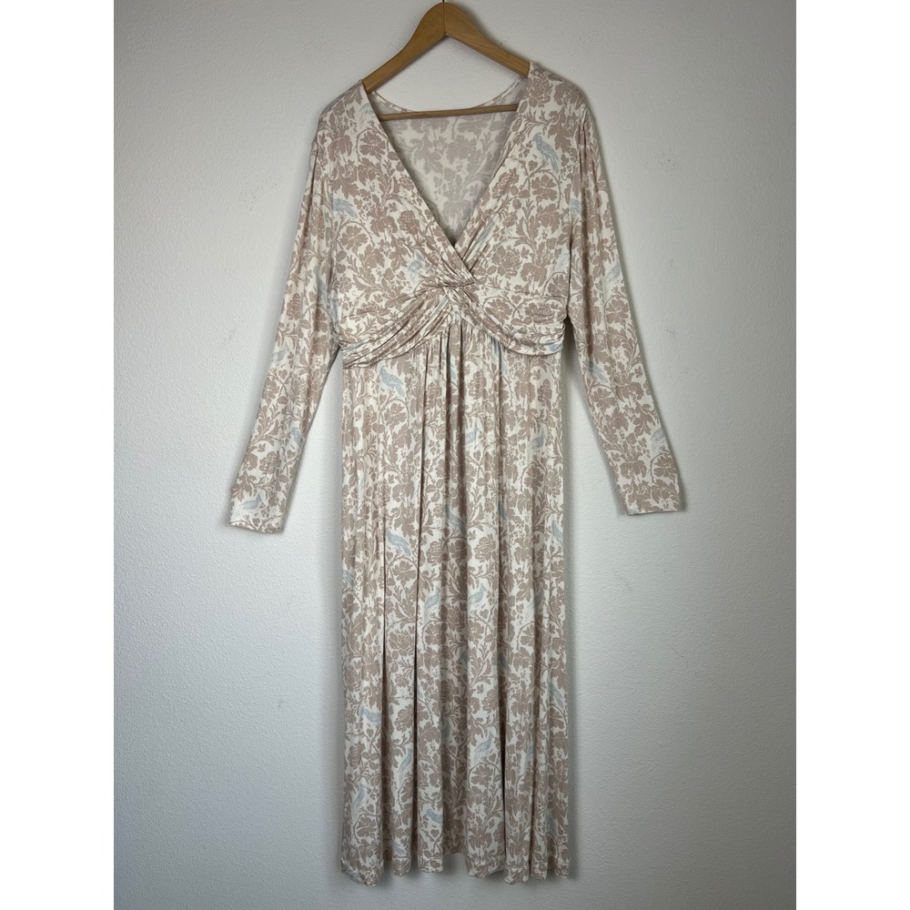Soft Surroundings Floral Bird Maxi Dress XL Ruched Empire Waist‎ Boho Whimsical